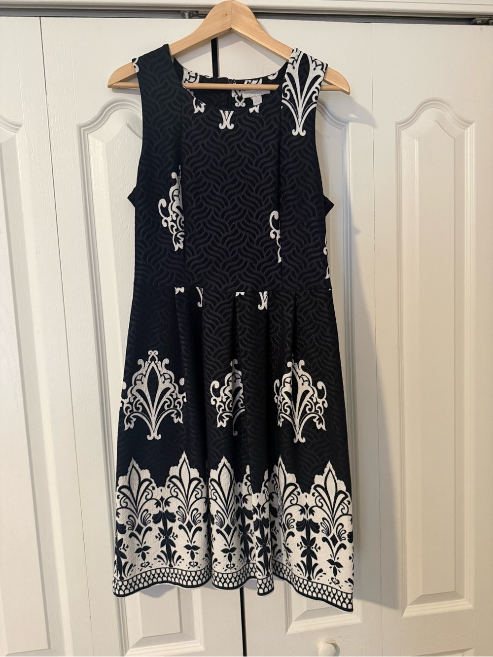 Blue & White Sleeveless Fit-and-Flare Dress